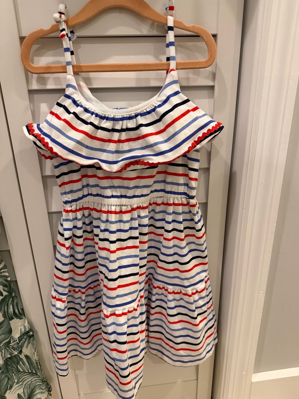 Janie and Jack White Dress with Red & Blue Stripes